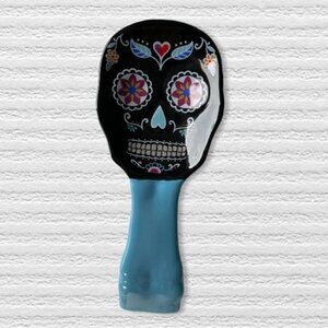 Sugar Skull Spoon Rest Artisan Ceramic Day if The Dead MultiColor Black